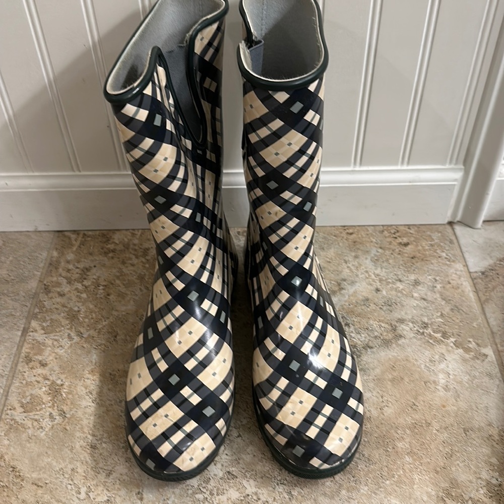 SPERRY Topsider Rain boots Sz 9 M, Color Nellie Navy plaid